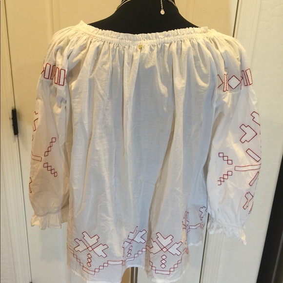Harlyn white/red trim peasant blouse 🌸Size Large - Picture 5 of 6